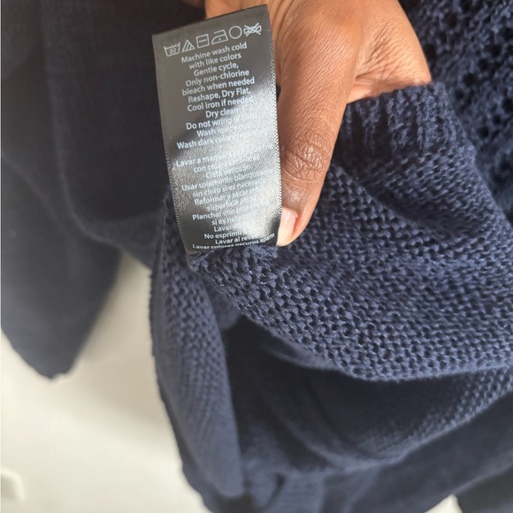 Rachel Zoe Sweater Womens Navy Open Knit XXL preppy capsule classic Fall Coastal - Picture 6 of 6